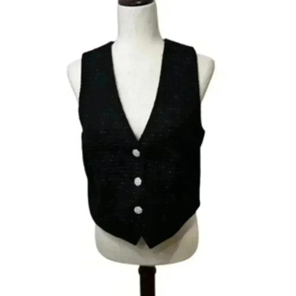 NEW Jason Wu V-neck 3 Button Black Tweed Metallic Vest Women’s Sz Medium‎ NWT